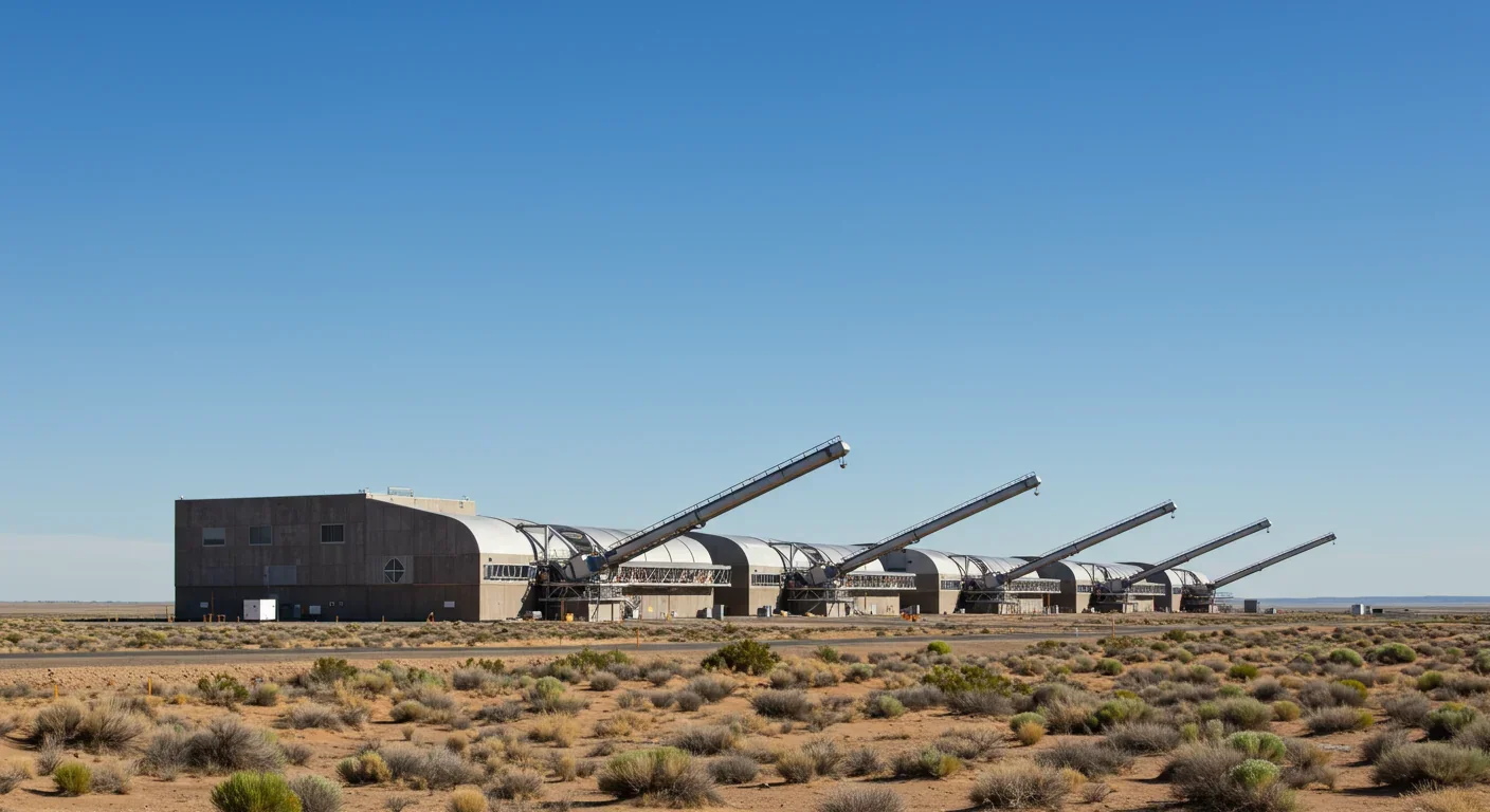 LIGO gravitational wave detector facility in Hanford with L-shaped arms across desert landscape