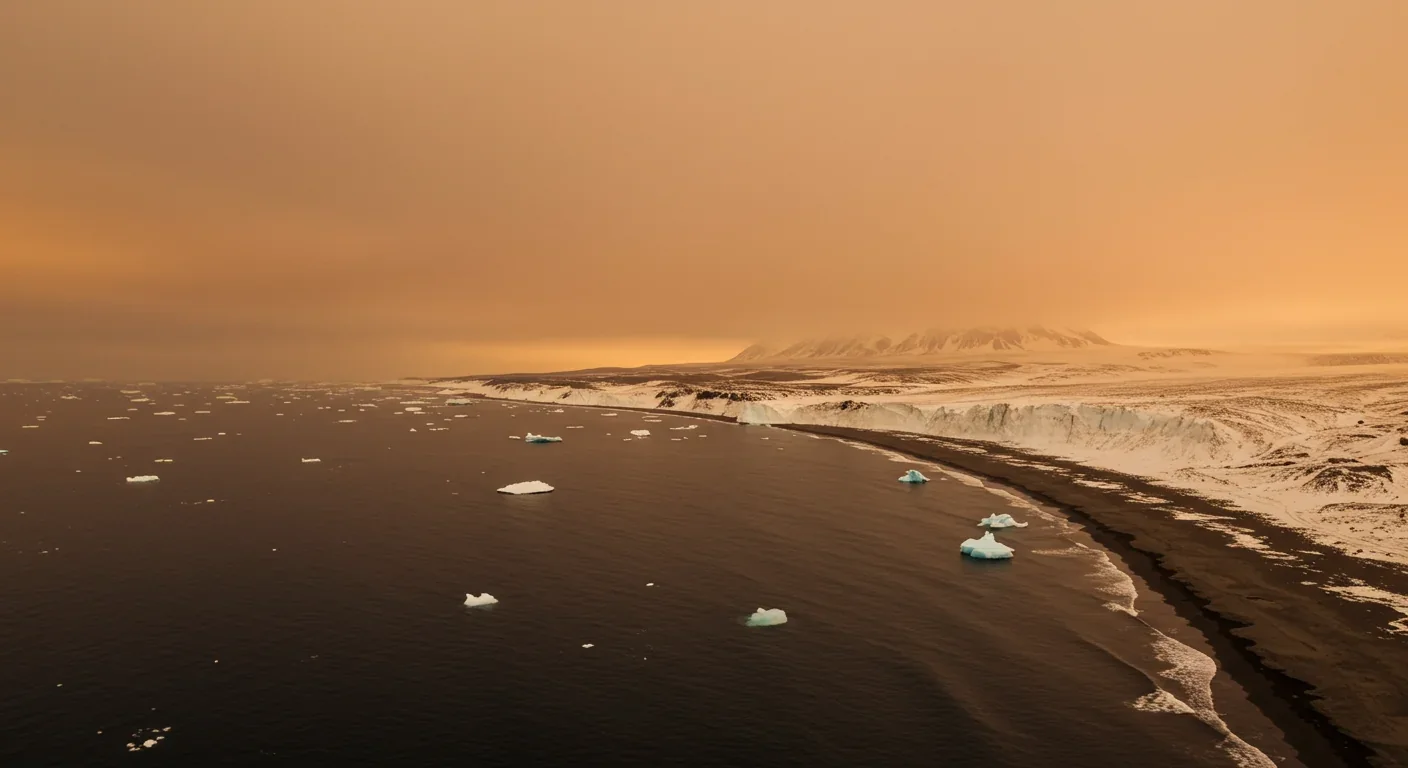 Titan's coastline where methane seas meet ice cliffs under thick nitrogen-rich atmosphere