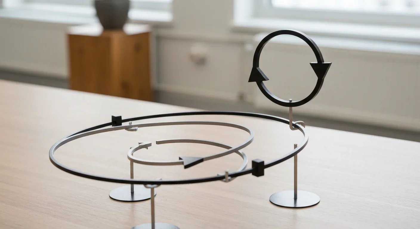 Physical model showing the difference between prograde and retrograde orbits