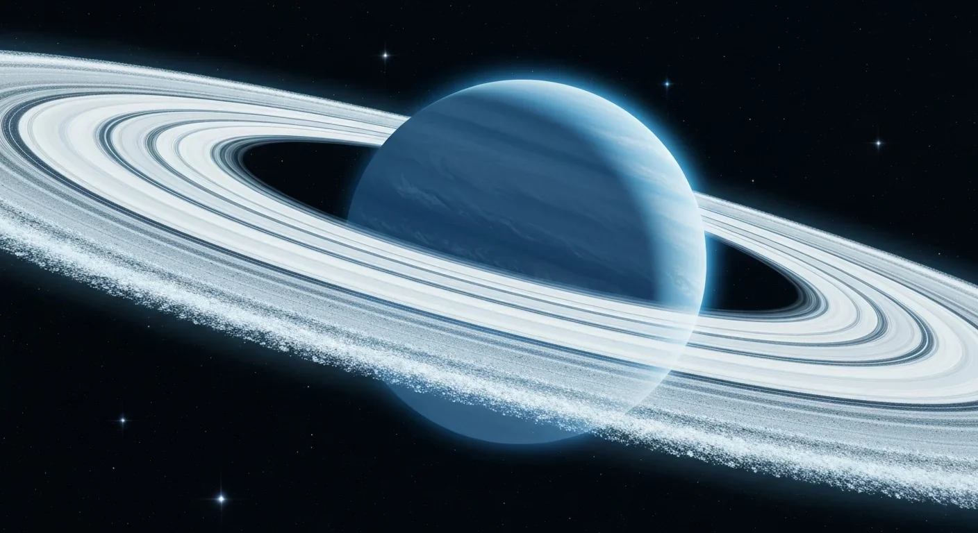 Spectacular ring system surrounding an ice giant planet in space