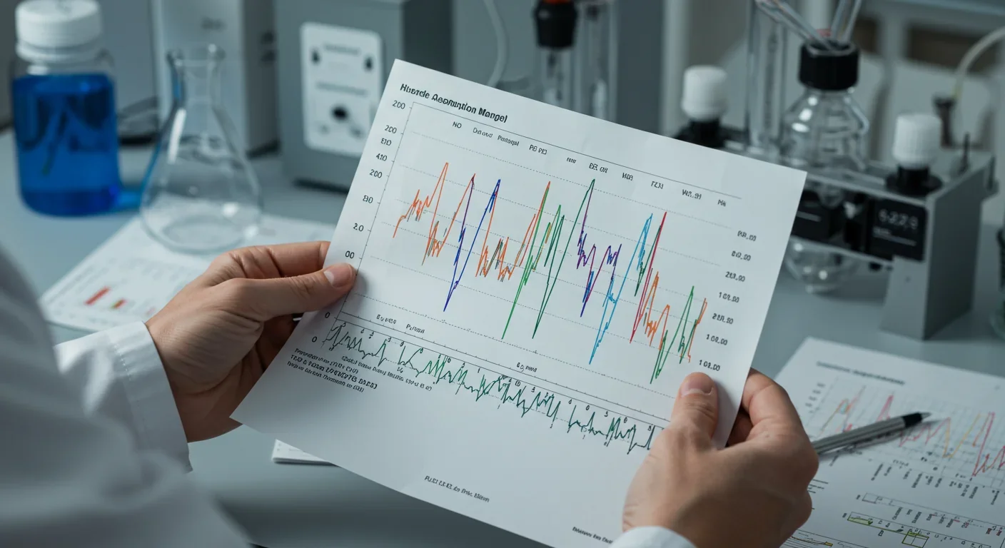 Scientist examining detailed absorption spectrum showing elemental signatures of planetary debris