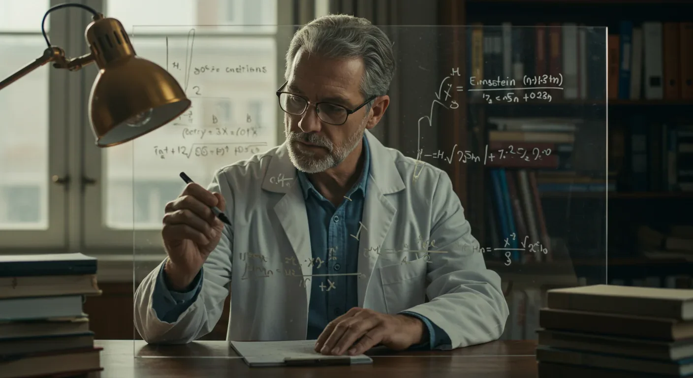 Physicist working on theoretical wormhole equations demonstrating the mathematical challenges